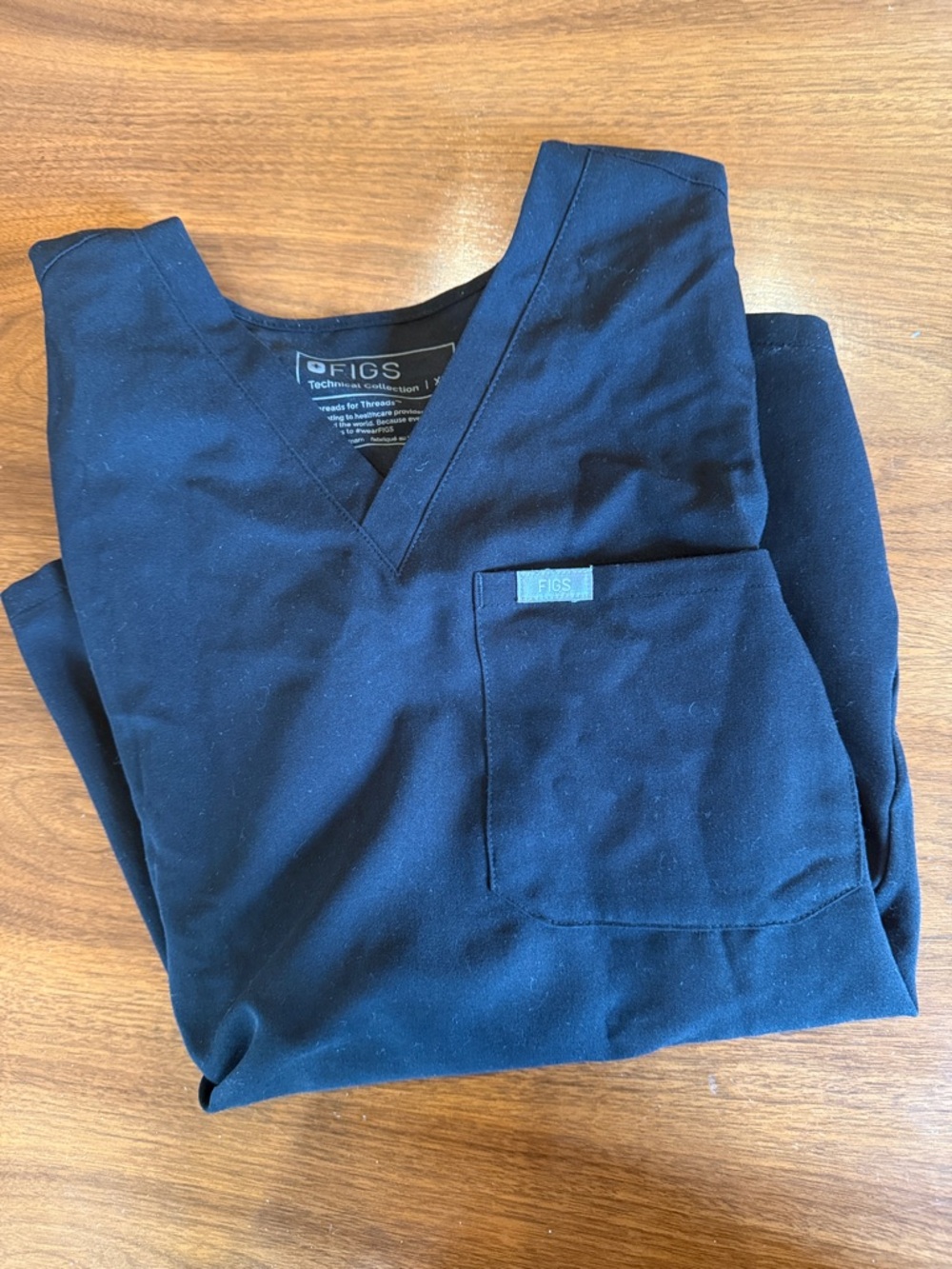 Figs Black V-Neck Scrub Top with Chest Pocket